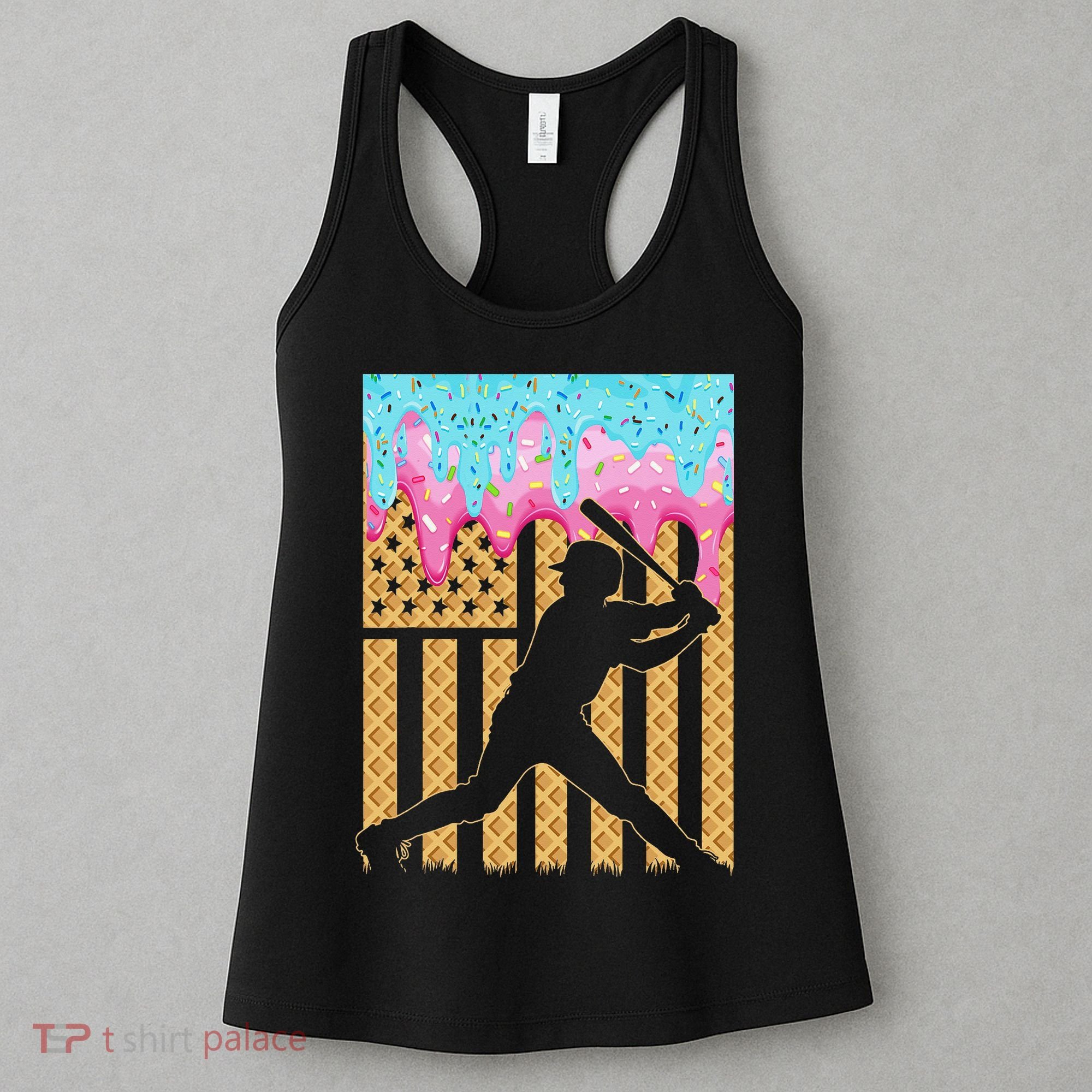 Baseball Drip Bat Dripping Ice Cream American Flag Women's Tank Top