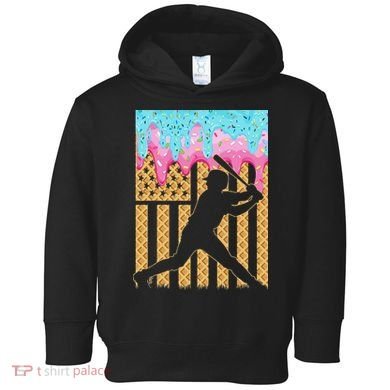 Baseball Drip Bat Dripping Ice Cream American Flag Toddler Hoodie