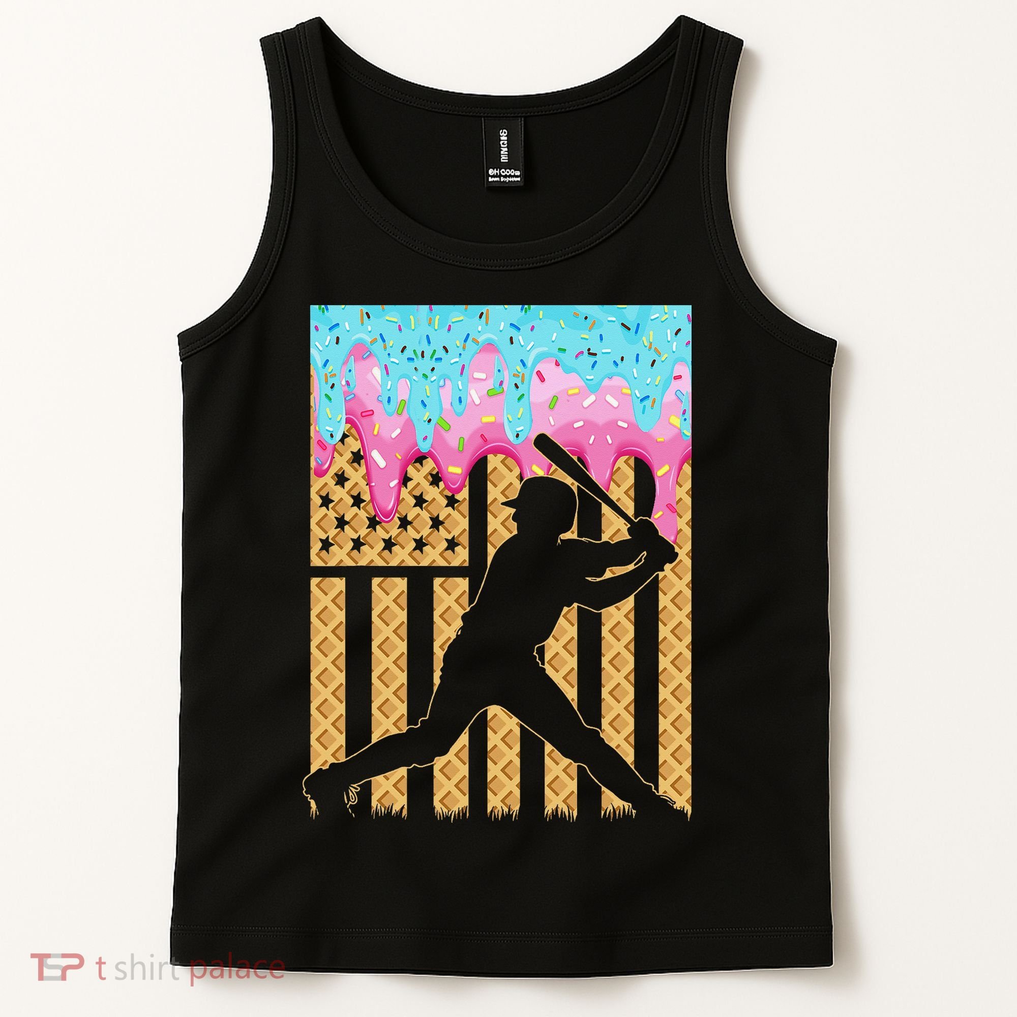 Baseball Drip Bat Dripping Ice Cream American Flag Tank Top