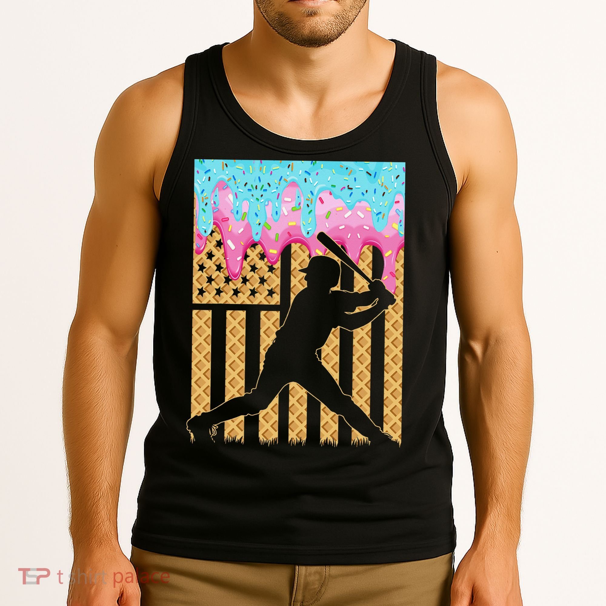 Baseball Drip Bat Dripping Ice Cream American Flag Tank Top