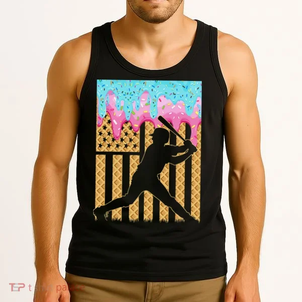 Baseball Drip Bat Dripping Ice Cream American Flag Tank Top