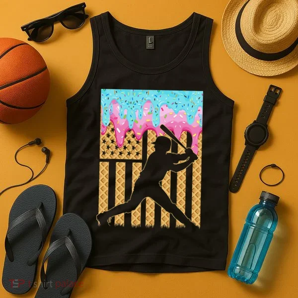 Baseball Drip Bat Dripping Ice Cream American Flag Tank Top