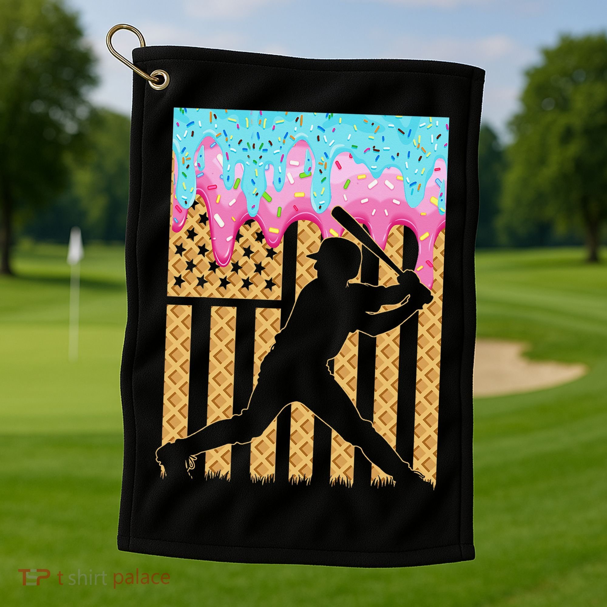 Baseball Drip Bat Dripping Ice Cream American Flag Golf Towel