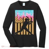 Baseball Drip Bat Dripping Ice Cream American Flag Women's Long Sleeve Shirt thumb 0