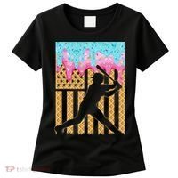 Baseball Drip Bat Dripping Ice Cream American Flag Women's T-Shirt thumb 0