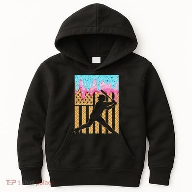 Baseball Drip Bat Dripping Ice Cream American Flag Kids Hoodie
