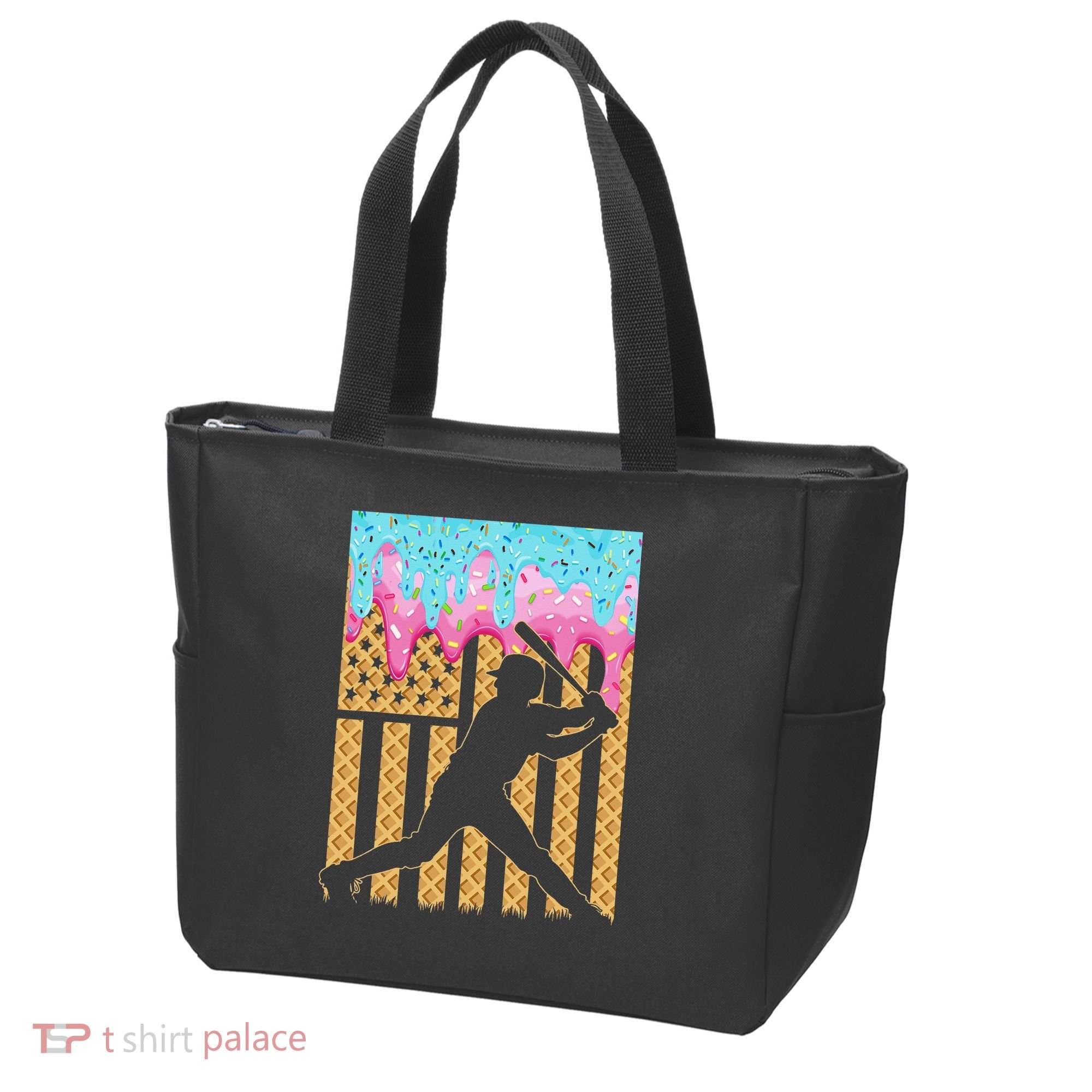 Baseball Drip Bat Dripping Ice Cream American Flag Tote Bag