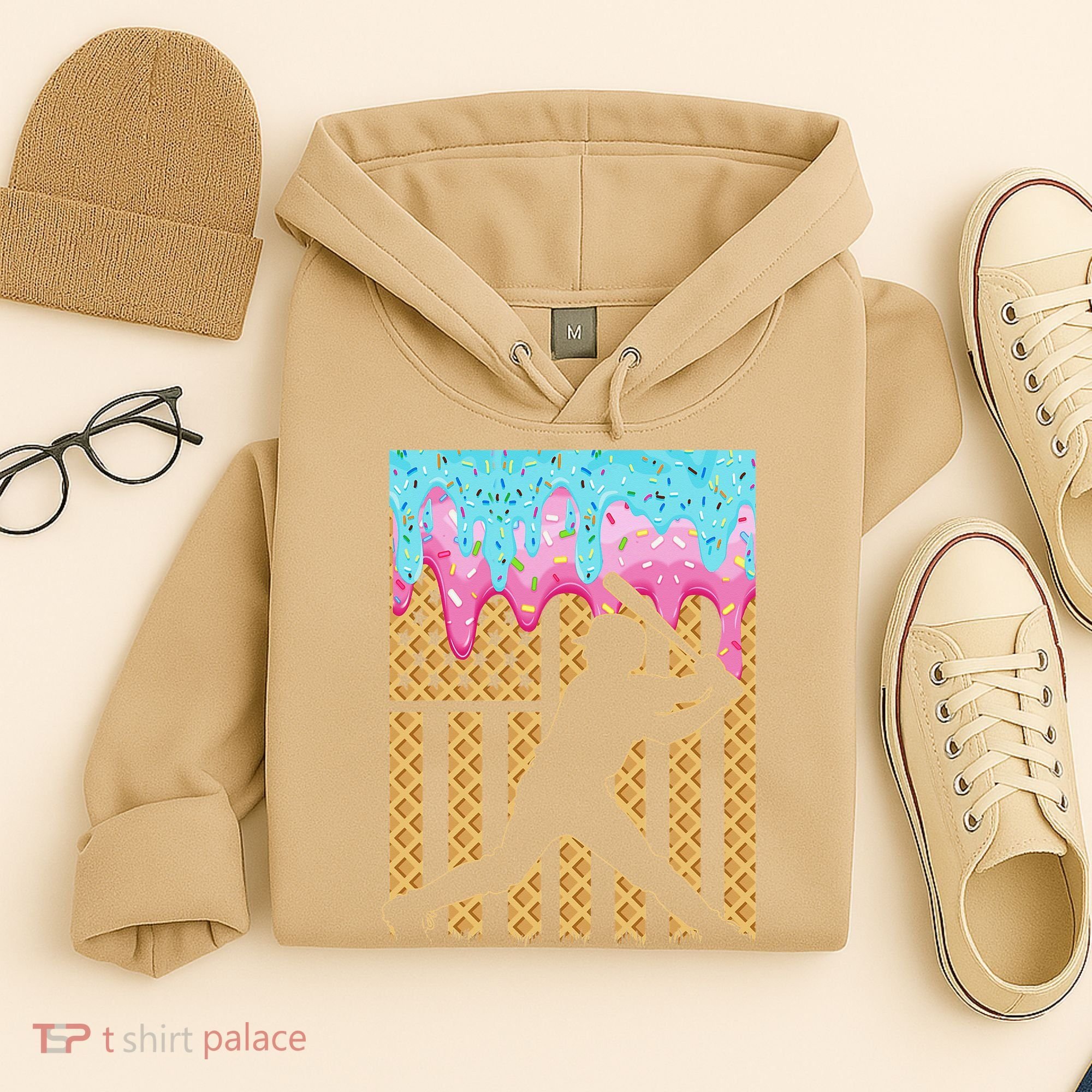 Baseball Drip Bat Dripping Ice Cream American Flag Hoodie