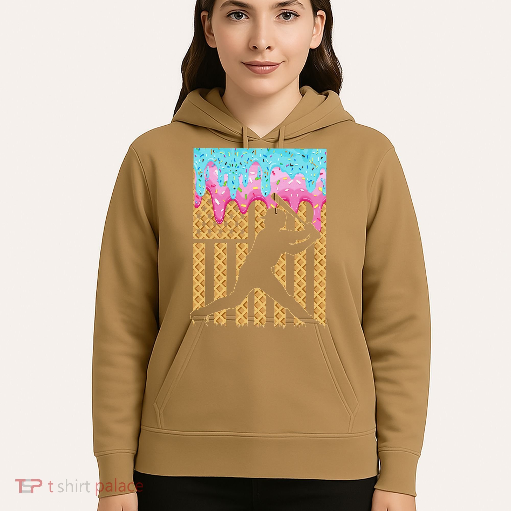 Baseball Drip Bat Dripping Ice Cream American Flag Hoodie
