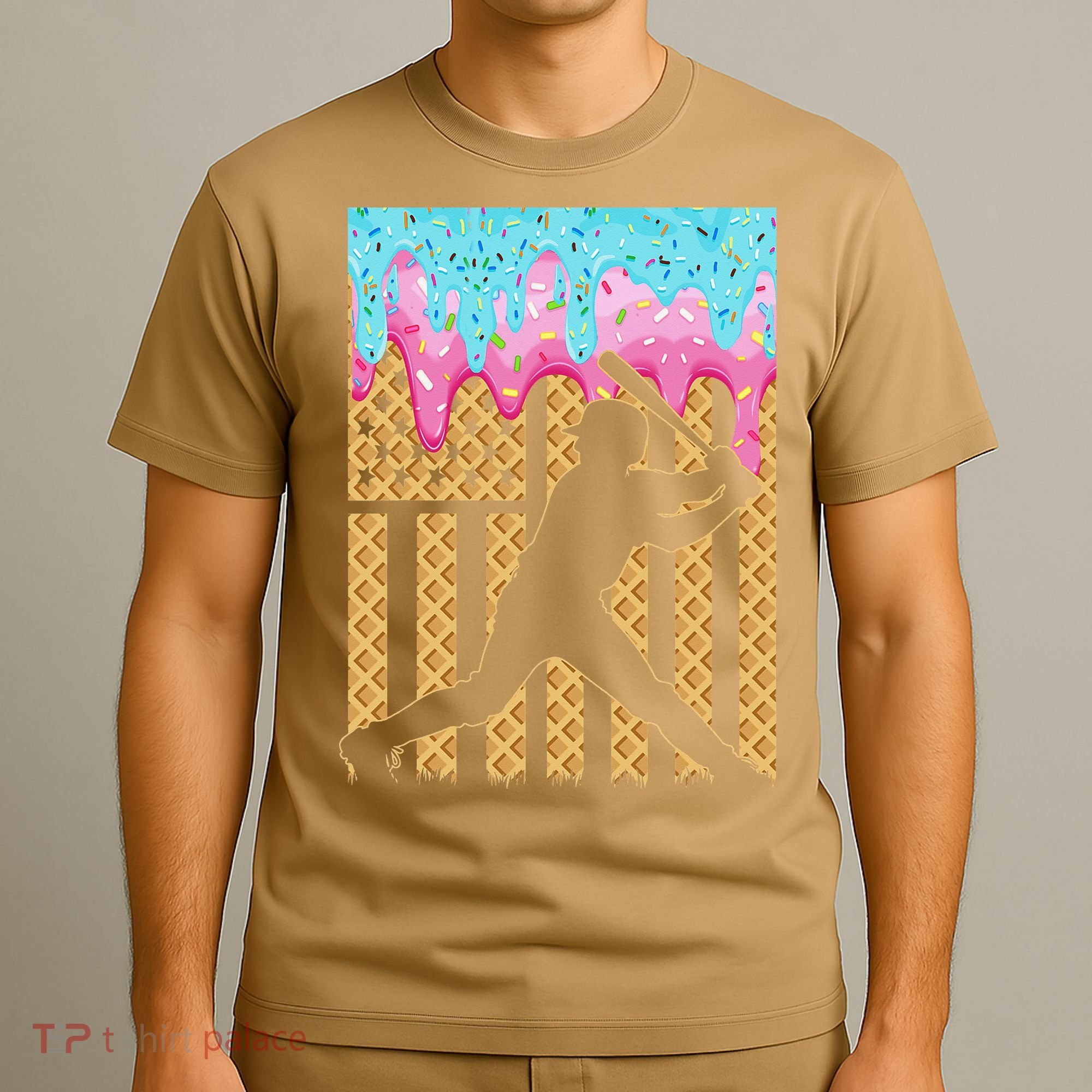 Baseball Drip Bat Dripping Ice Cream American Flag T-Shirt