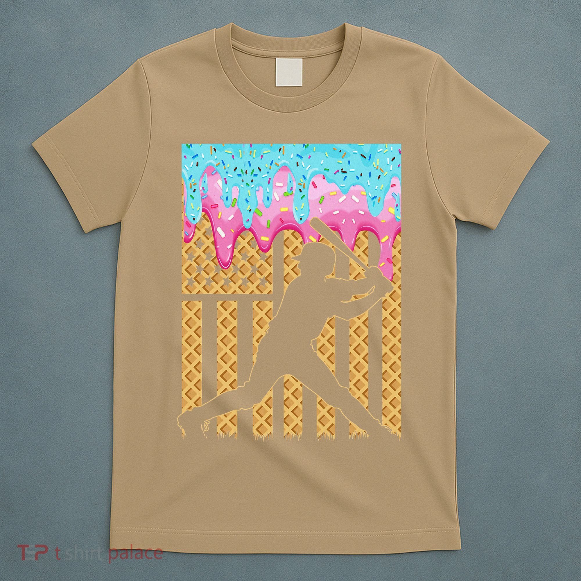 Baseball Drip Bat Dripping Ice Cream American Flag T-Shirt