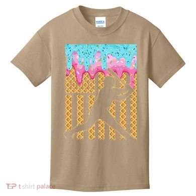 Baseball Drip Bat Dripping Ice Cream American Flag Kids T-Shirt