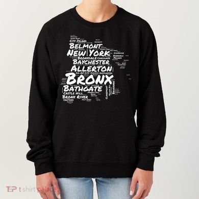 Boogie Down Bronx Neighborhoods Word Cloud Bronx New York Cute Gift Women's Sweatshirt
