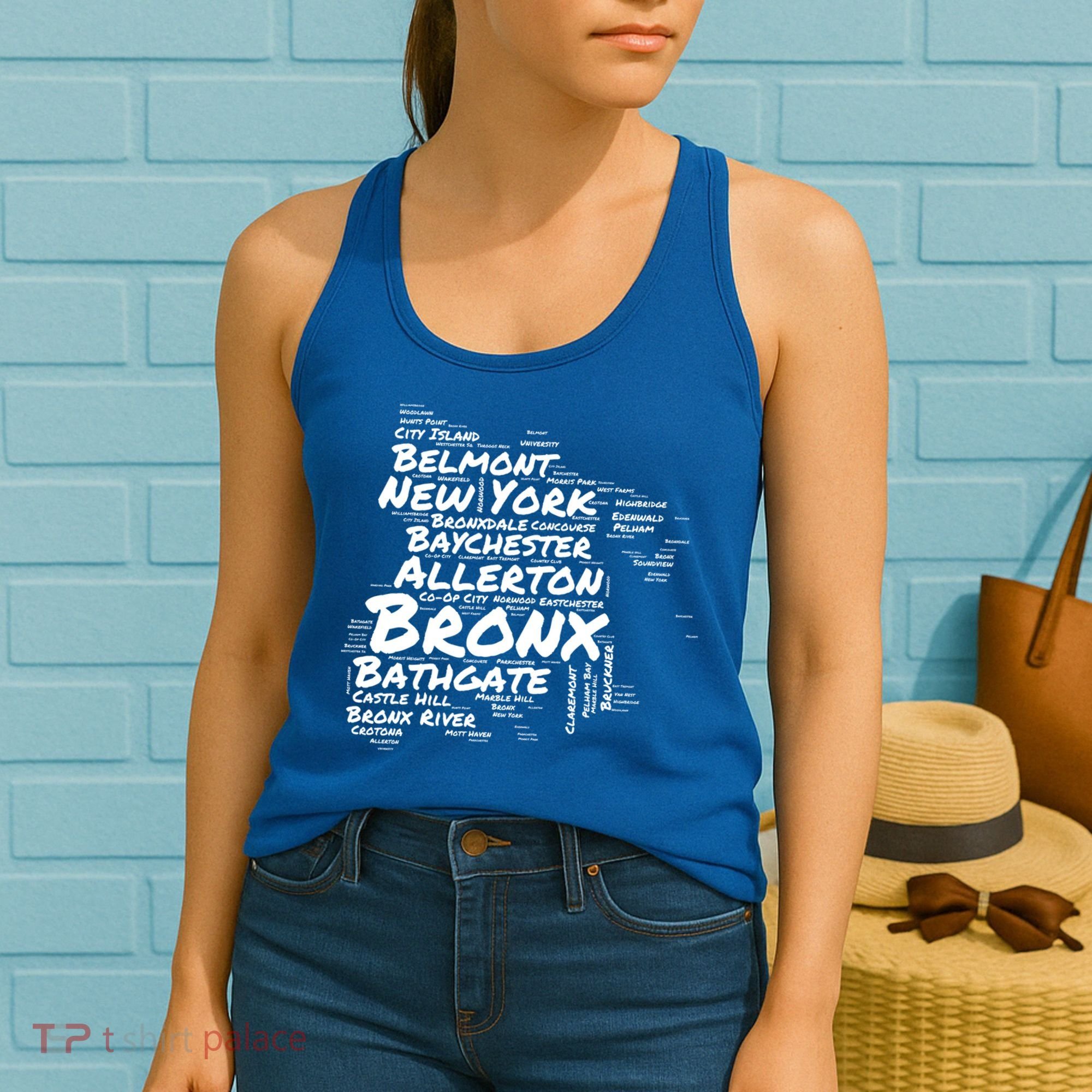 Boogie Down Bronx Neighborhoods Word Cloud Bronx New York Cute Gift Women's Tank Top