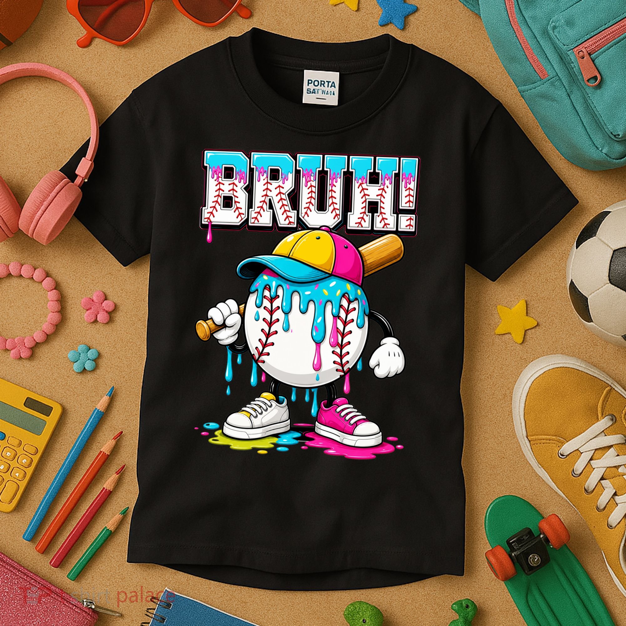 Baseball Drip Bruh Ice Cream Meme For Son Grandson  Kids T-Shirt