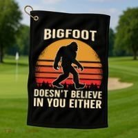Bigfoot Doesnt Believe In You Either Bigfoot Sasquatch Retro Golf Towel thumb 1