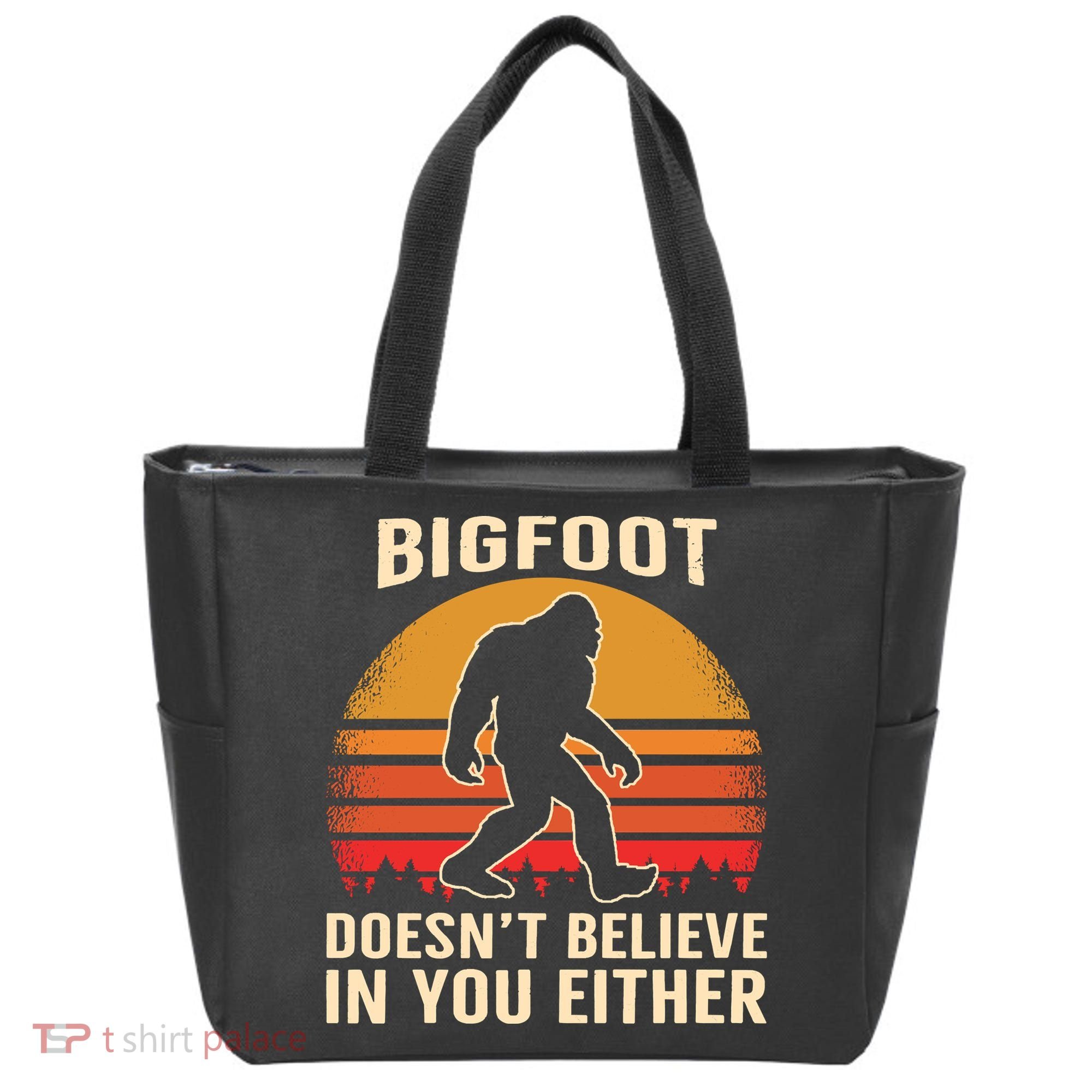 Bigfoot Doesnt Believe In You Either Bigfoot Sasquatch Retro Tote Bag