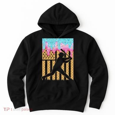 Baseball Drip Bat Boy Dripping Ice Cream American Flag Hoodie