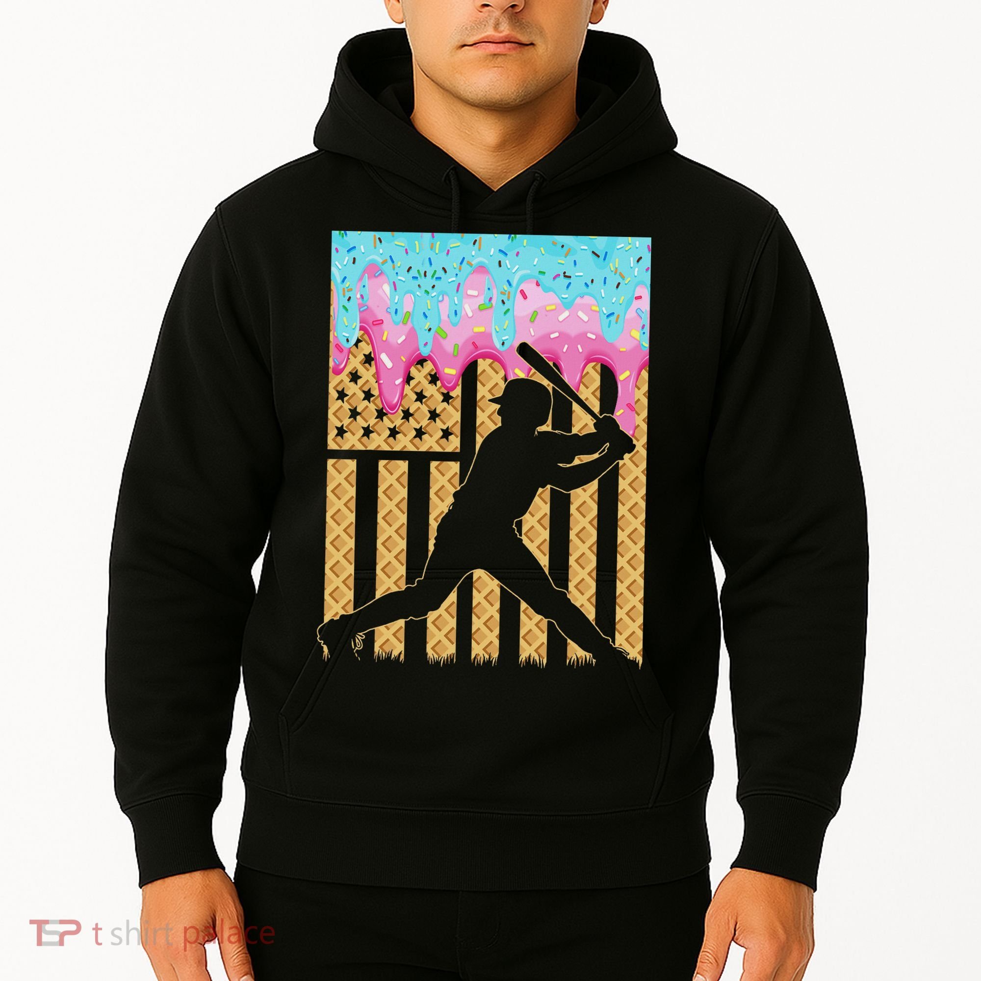 Baseball Drip Bat Boy Dripping Ice Cream American Flag Hoodie