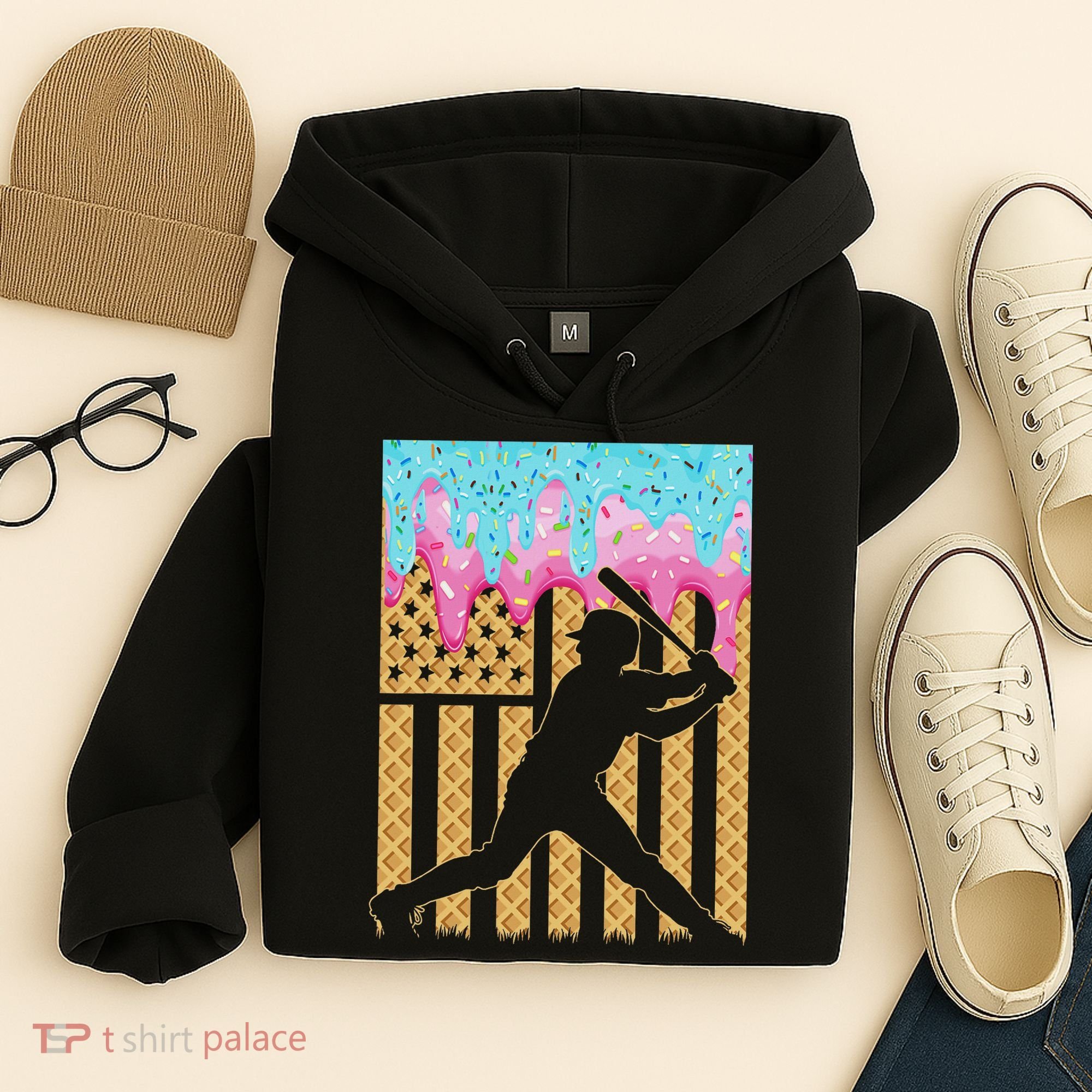 Baseball Drip Bat Boy Dripping Ice Cream American Flag Hoodie