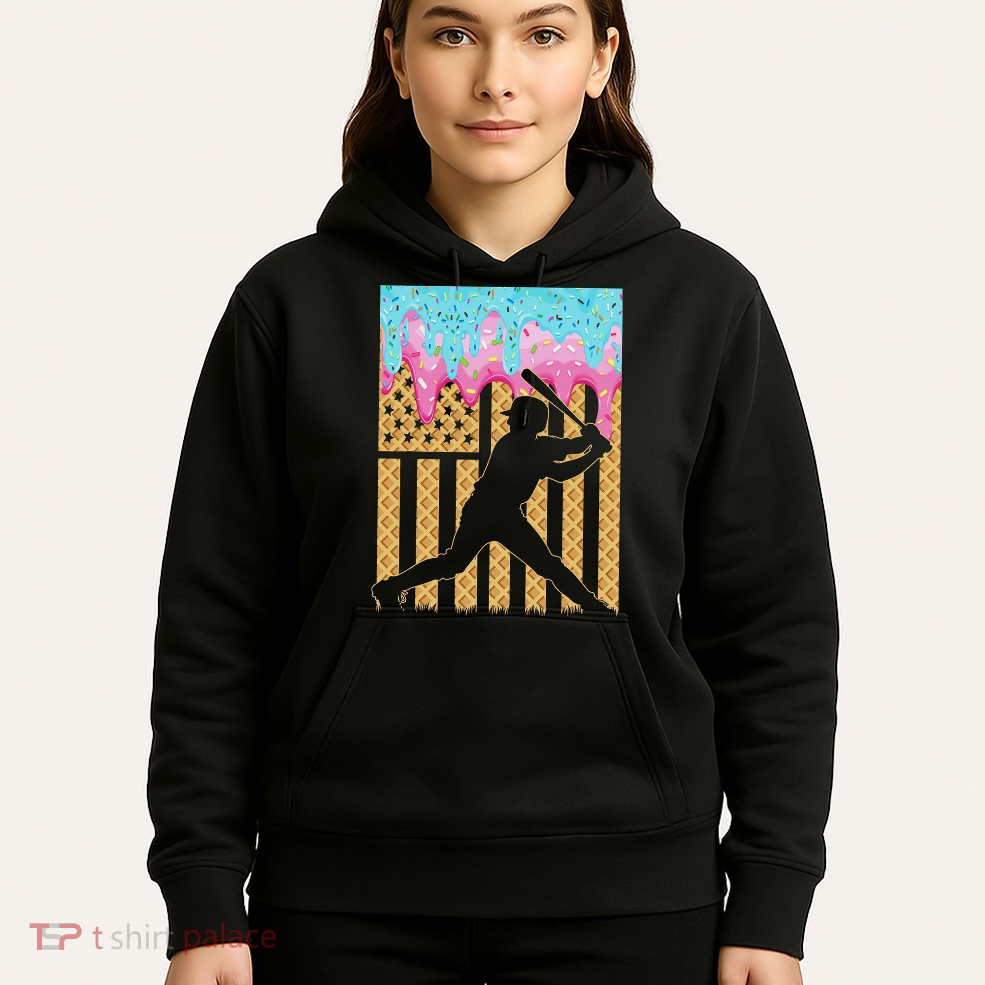 Baseball Drip Bat Boy Dripping Ice Cream American Flag Hoodie