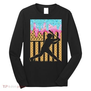 Baseball Drip Bat Boy Dripping Ice Cream American Flag Long Sleeve Shirt
