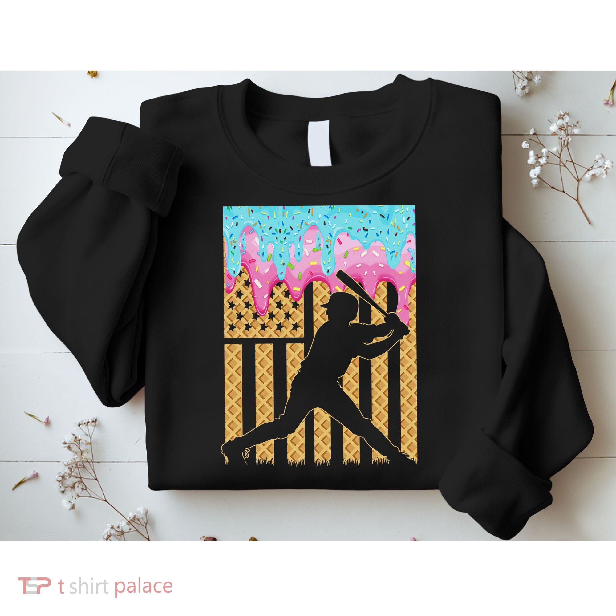 Baseball Drip Bat Boy Dripping Ice Cream American Flag Sweatshirt