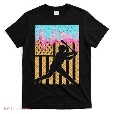 Baseball Drip Bat Boy Dripping Ice Cream American Flag T-Shirt
