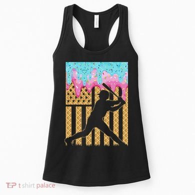Baseball Drip Bat Boy Dripping Ice Cream American Flag Women's Tank Top