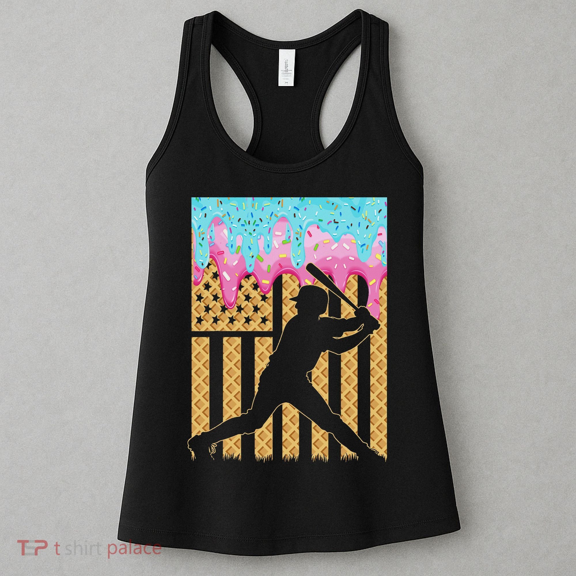Baseball Drip Bat Boy Dripping Ice Cream American Flag Women's Tank Top