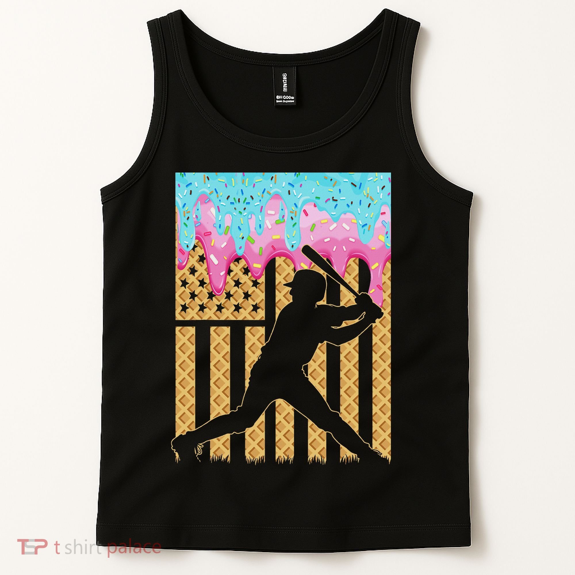 Baseball Drip Bat Boy Dripping Ice Cream American Flag Tank Top