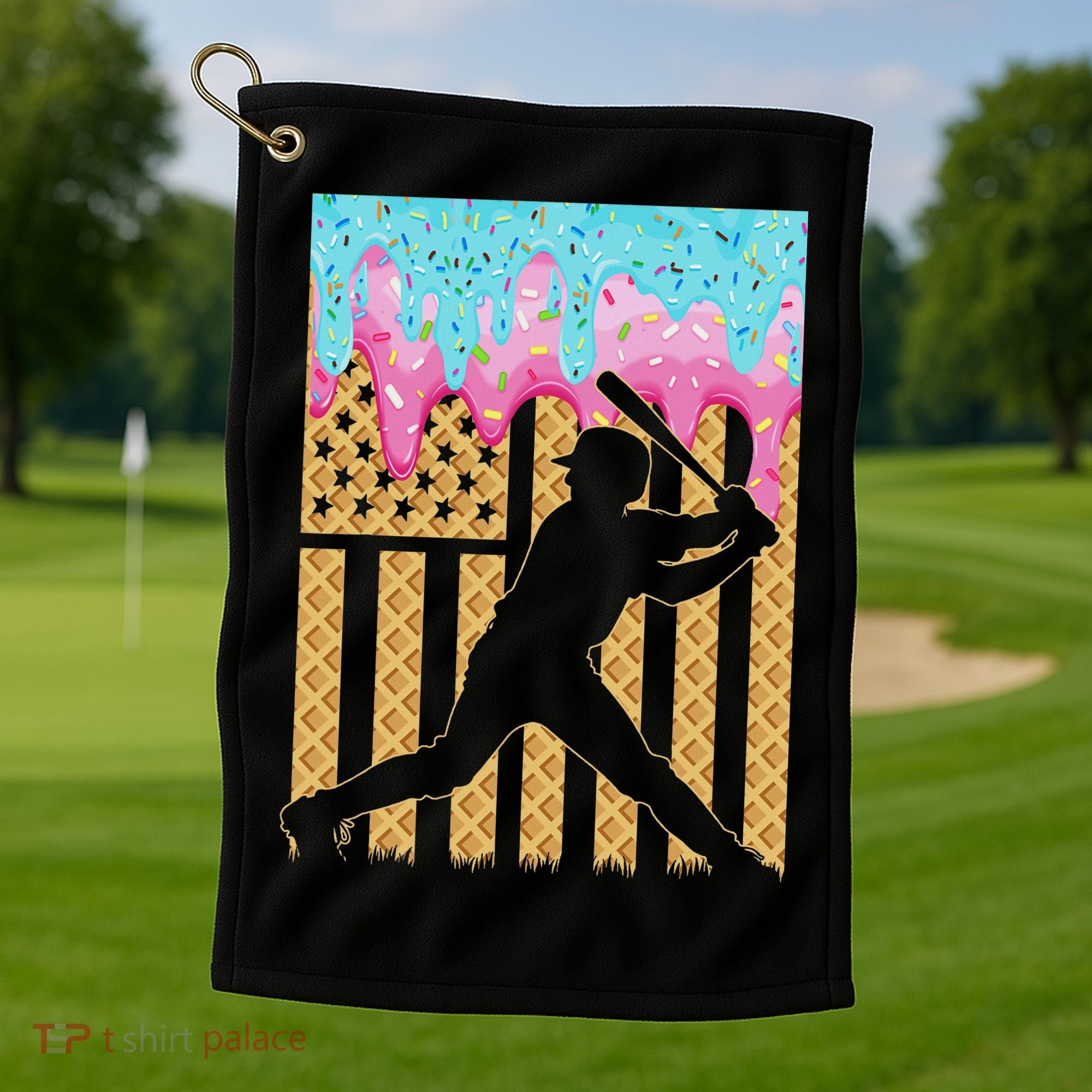 Baseball Drip Bat Boy Dripping Ice Cream American Flag Golf Towel