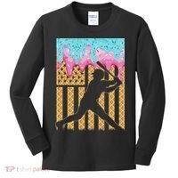 Baseball Drip Bat Boy Dripping Ice Cream American Flag Kids Long Sleeve Shirt thumb 0