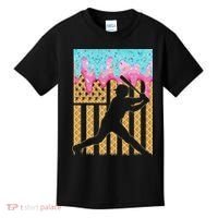 Baseball Drip Bat Boy Dripping Ice Cream American Flag Kids T-Shirt thumb 0