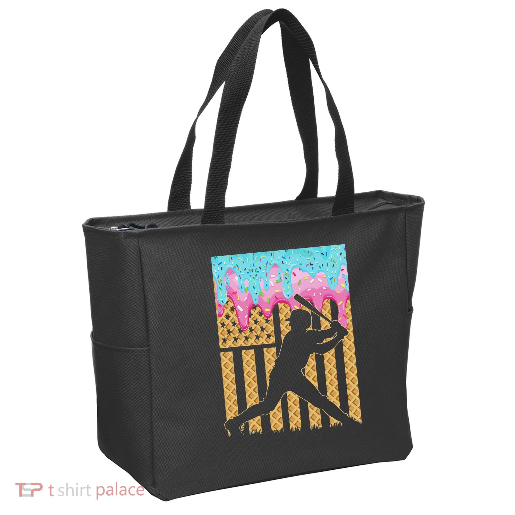 Baseball Drip Bat Boy Dripping Ice Cream American Flag Tote Bag
