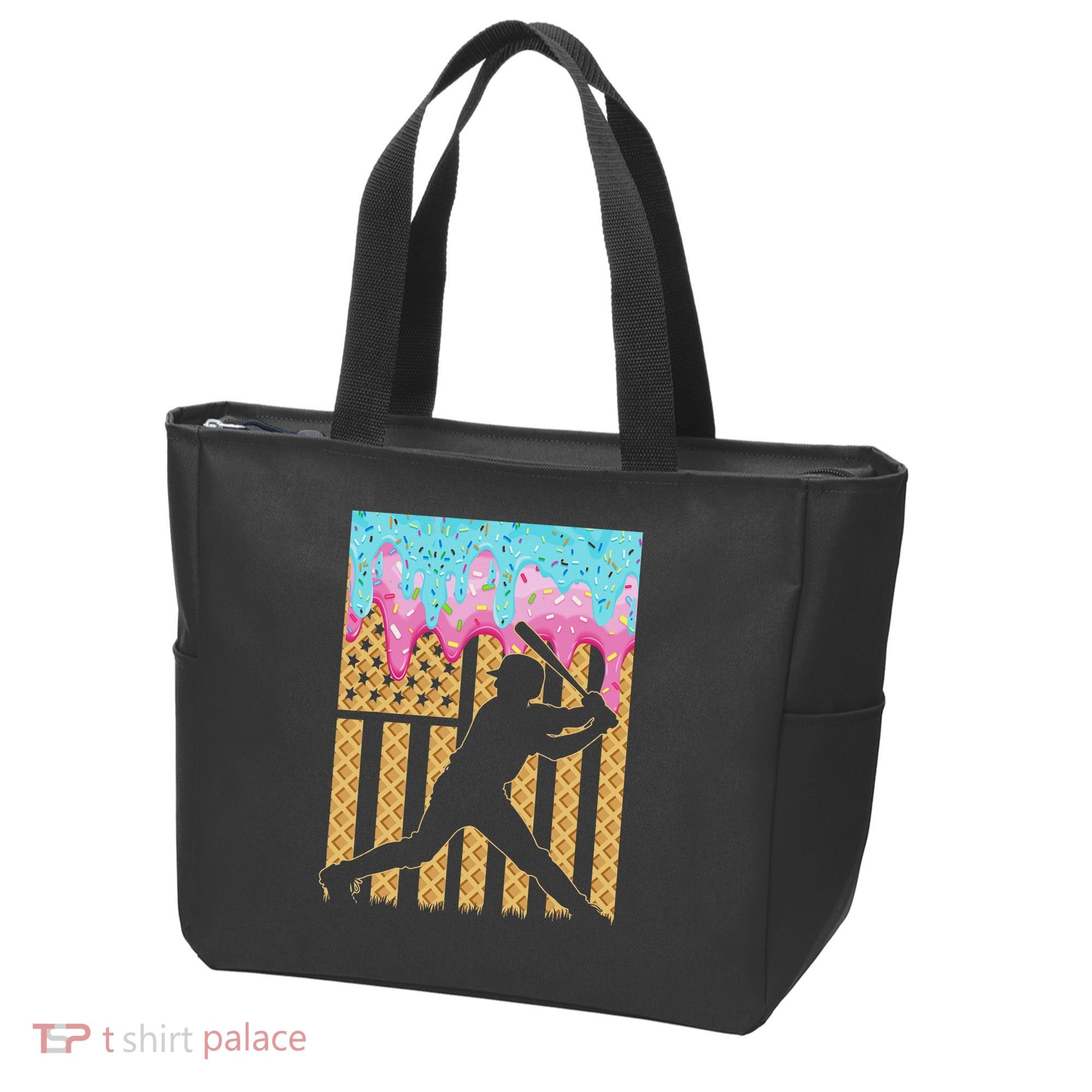 Baseball Drip Bat Boy Dripping Ice Cream American Flag Tote Bag