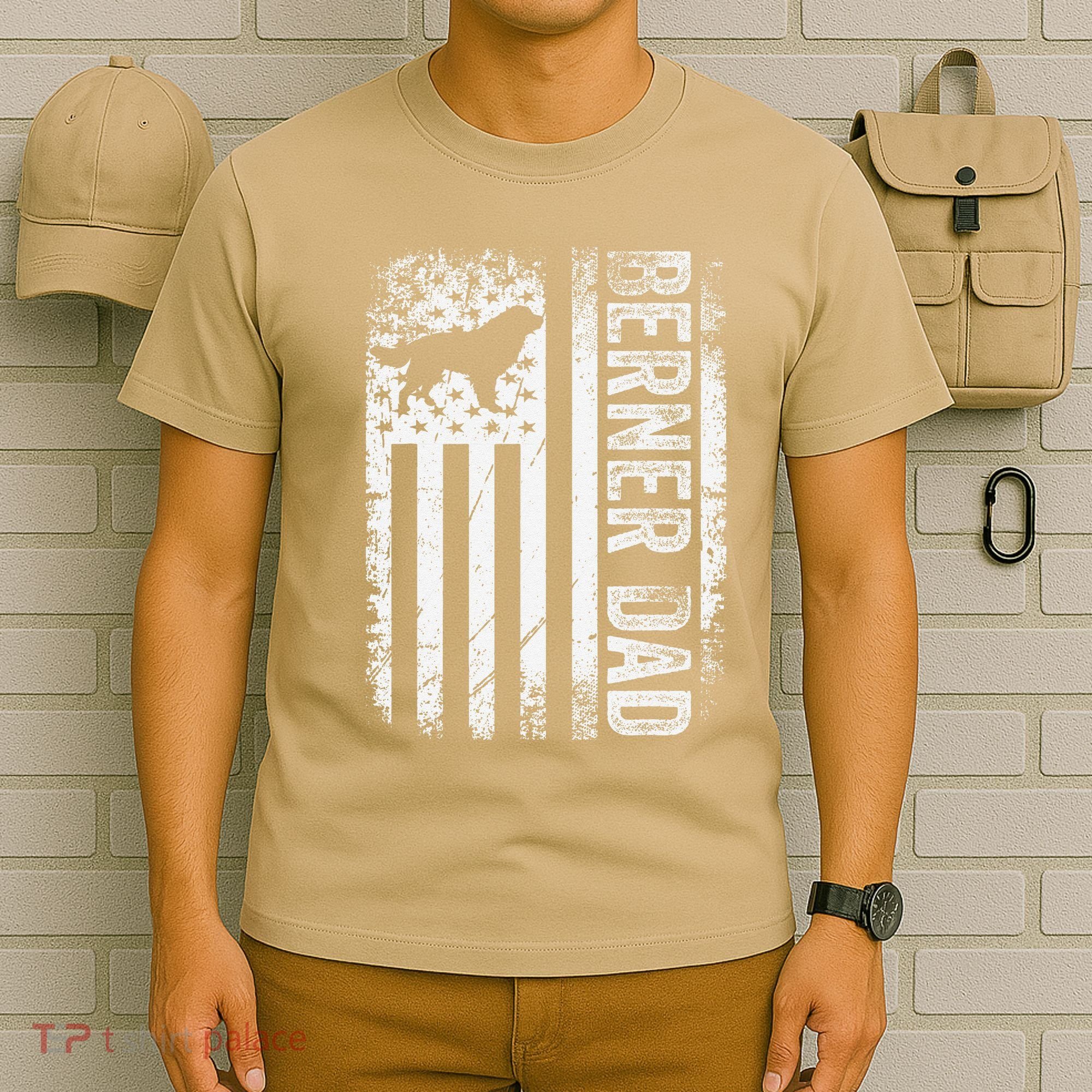 Bernese Dad Berner Mountain Dad American Us Flag Dog T-Shirt
