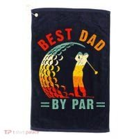 Best Dad By Par Funny Golf Daddy Fathers Day US Flag Gifts Golf Towel thumb 0