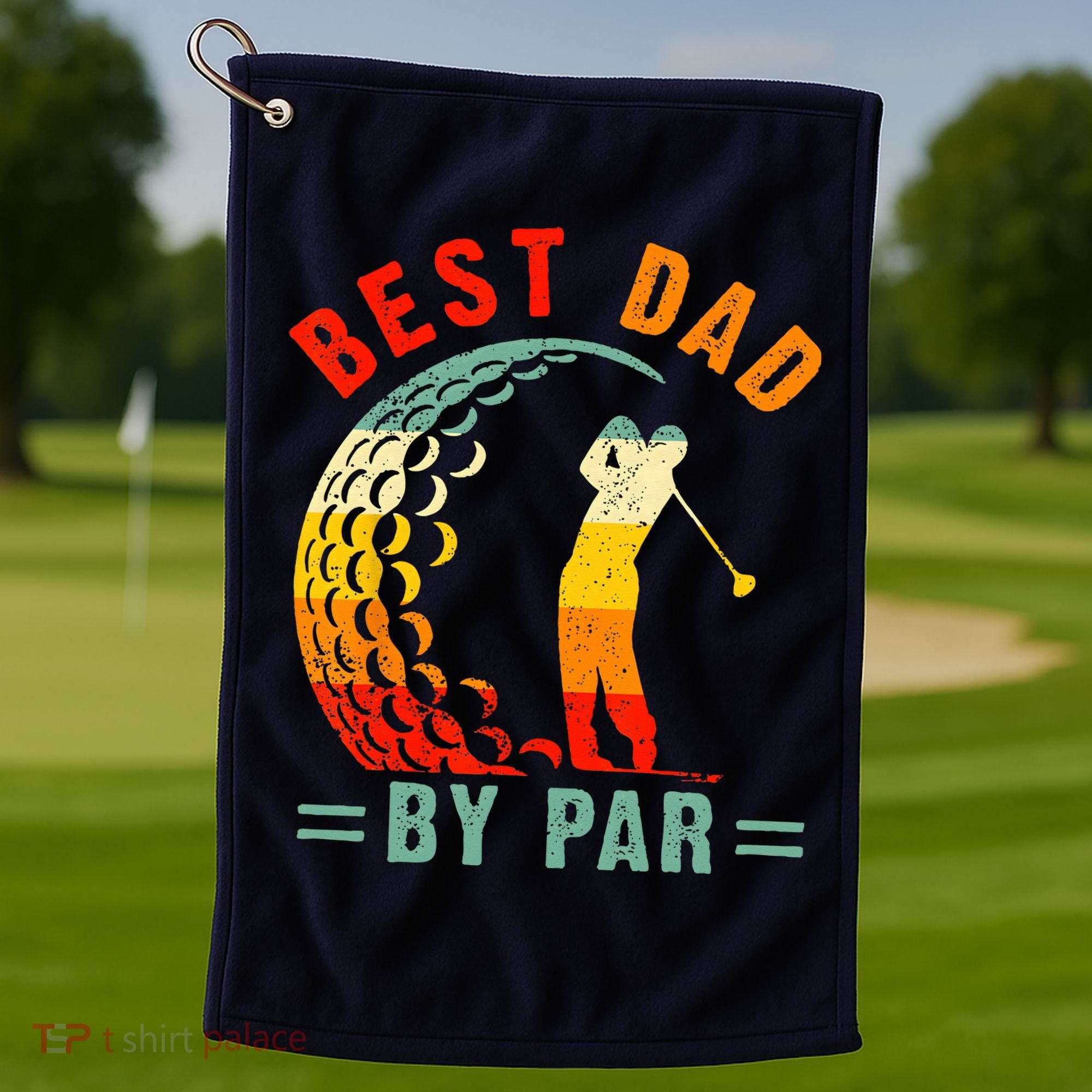 Best Dad By Par Funny Golf Daddy Fathers Day US Flag Gifts Golf Towel