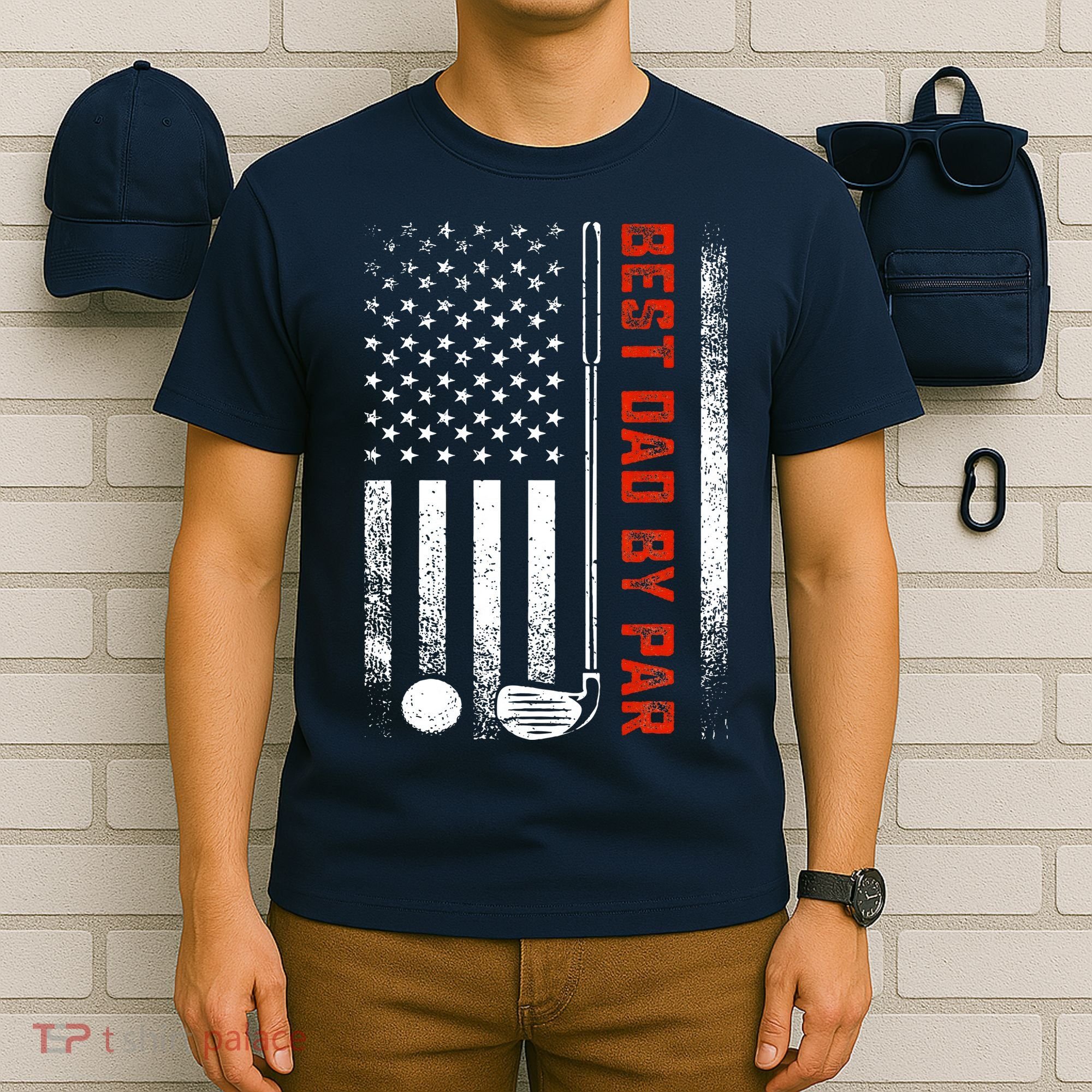 Best Dad By Par Funny Golf Daddy Fathers Day US Flag Gifts T-Shirt