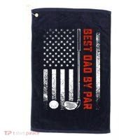 Best Dad By Par Funny Golf Daddy Fathers Day US Flag Gifts Golf Towel thumb 0