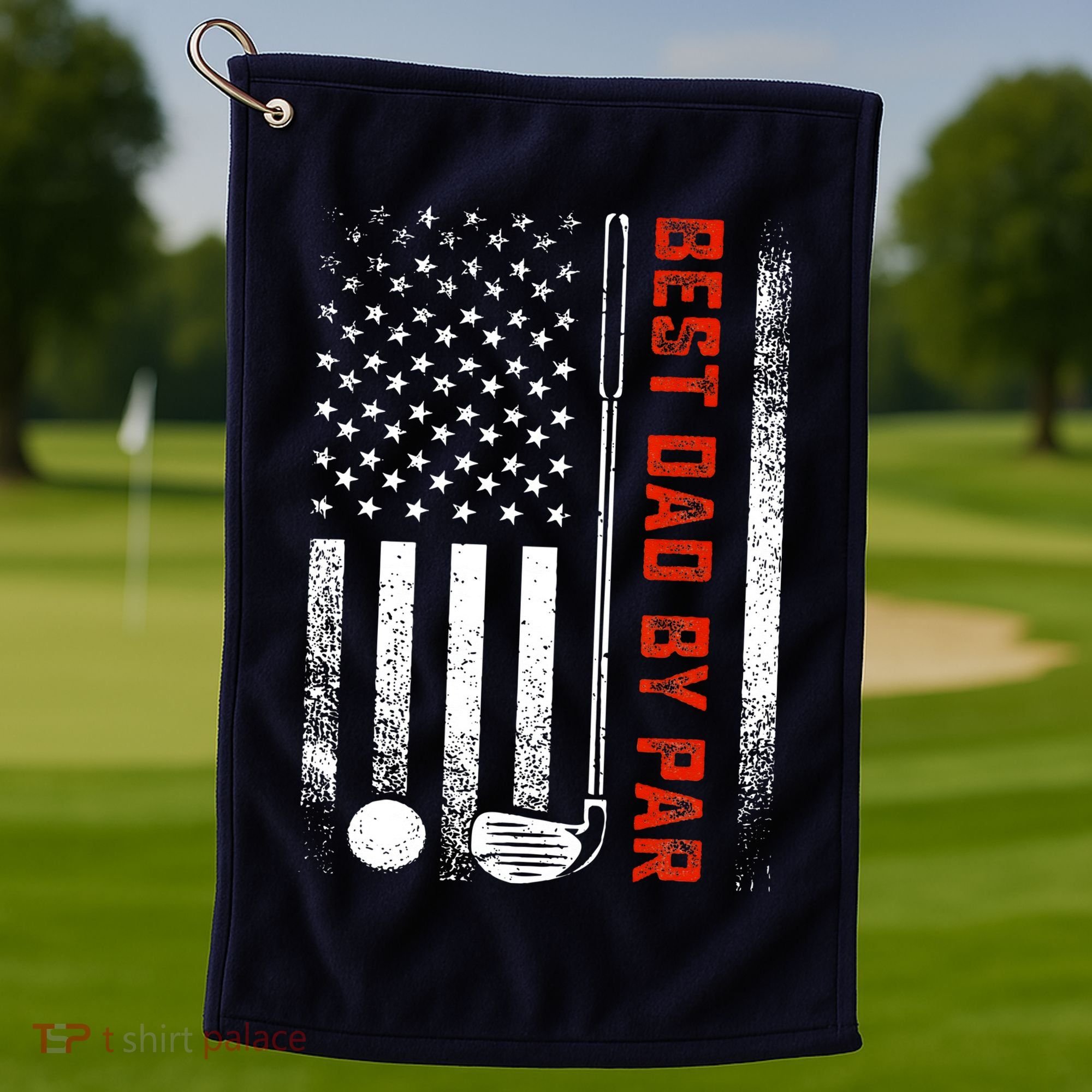 Best Dad By Par Funny Golf Daddy Fathers Day US Flag Gifts Golf Towel