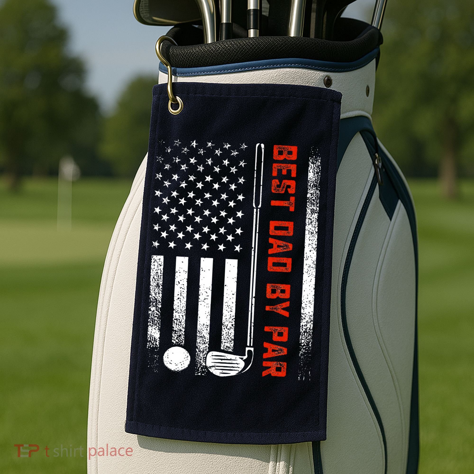 Best Dad By Par Funny Golf Daddy Fathers Day US Flag Gifts Golf Towel
