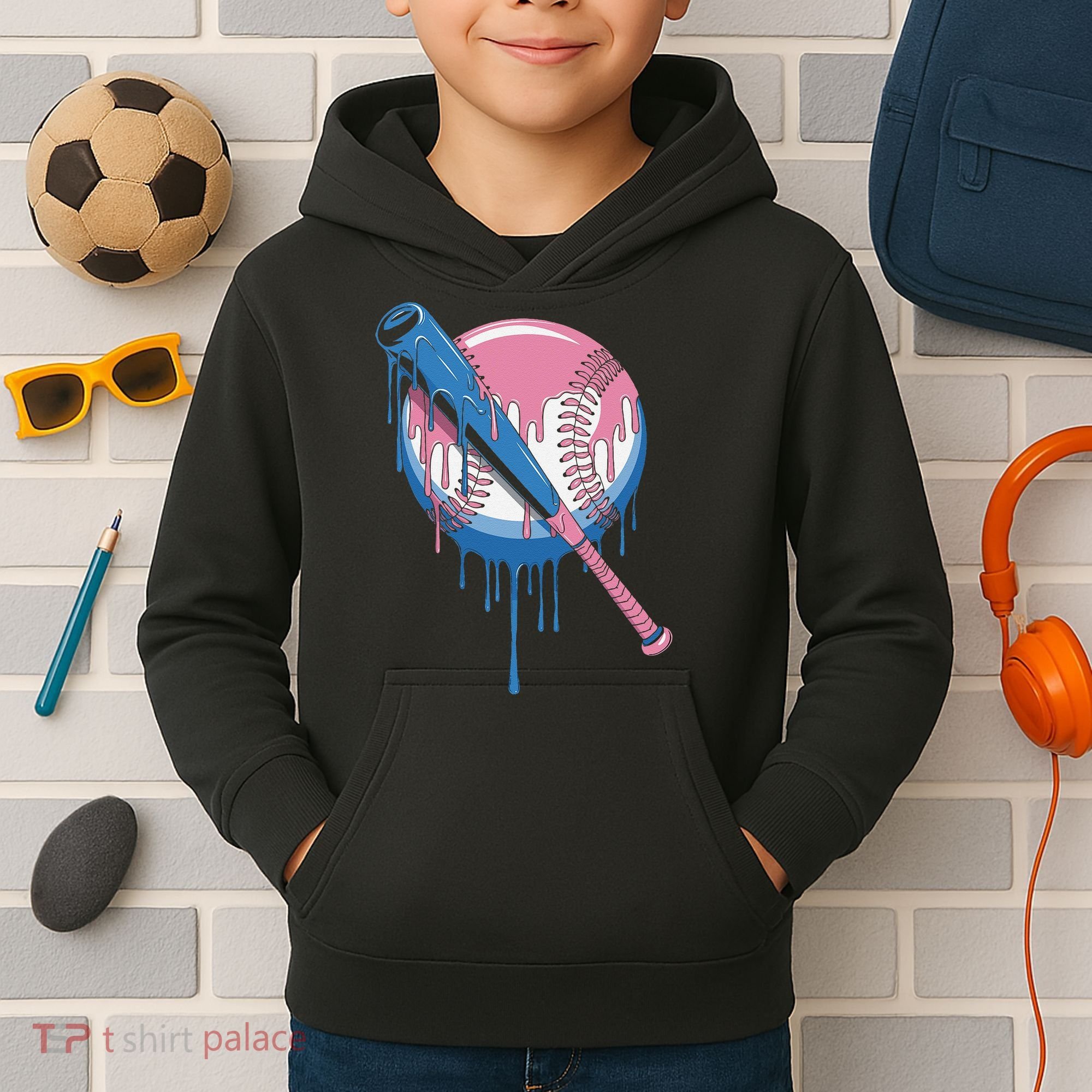 Baseball Drip Bat softball and Baseball sport Player Gift Kids Hoodie