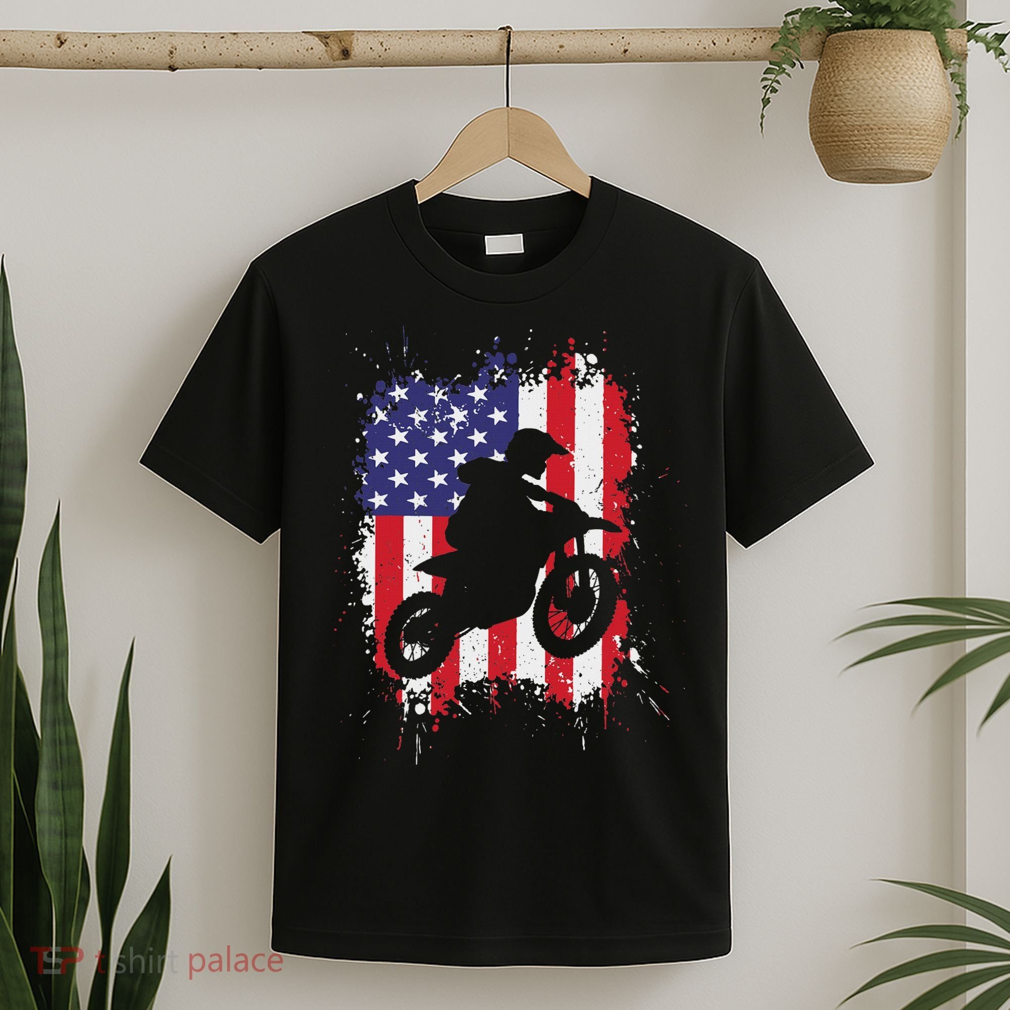 Best Dirt Bike For Dirtbike Racing Us Flag Biker T-Shirt