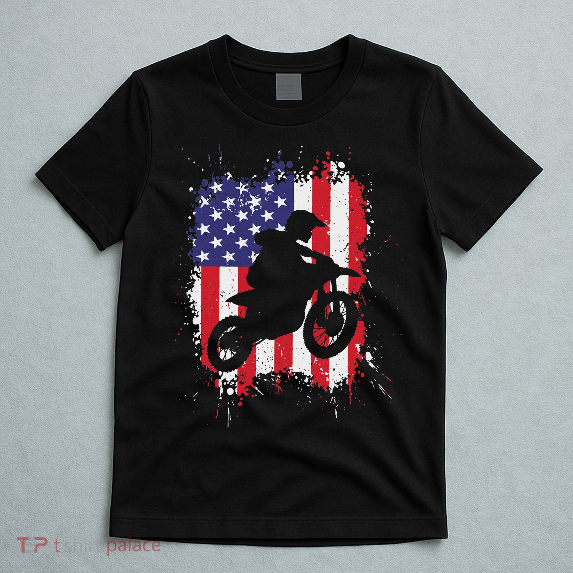 Best Dirt Bike For Dirtbike Racing Us Flag Biker T-Shirt