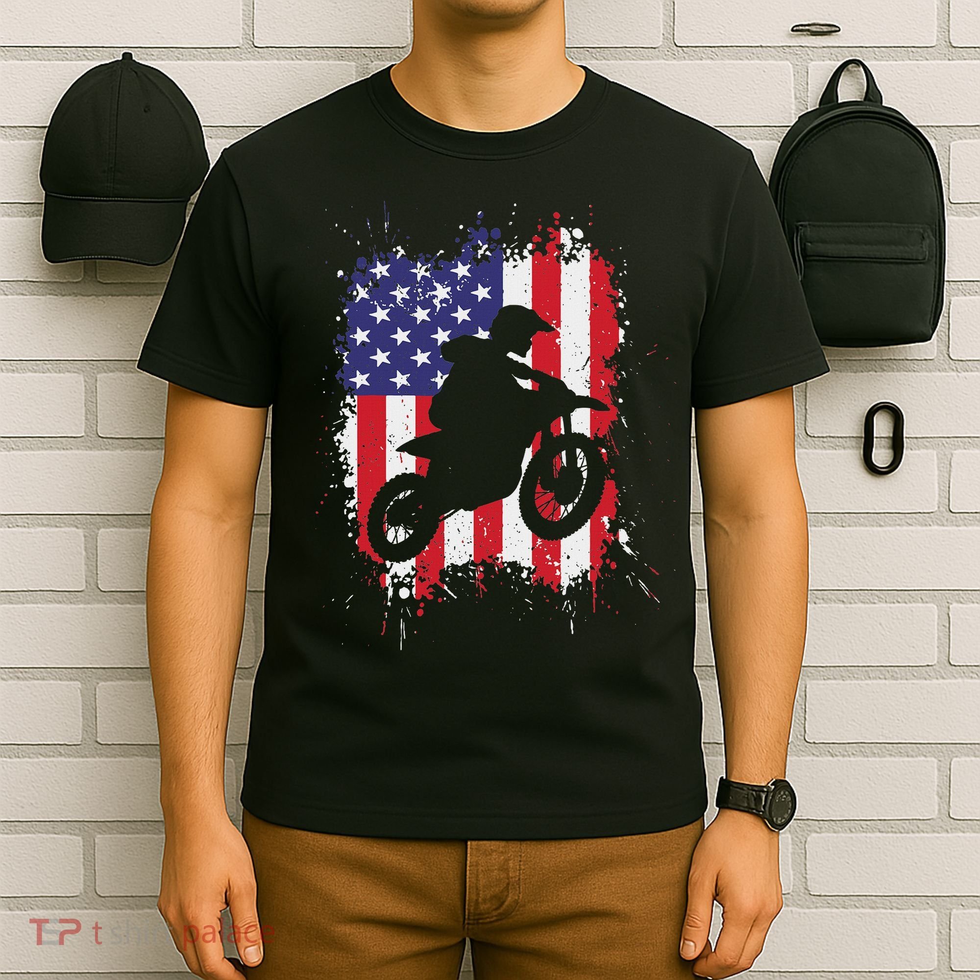 Best Dirt Bike For Dirtbike Racing Us Flag Biker T-Shirt