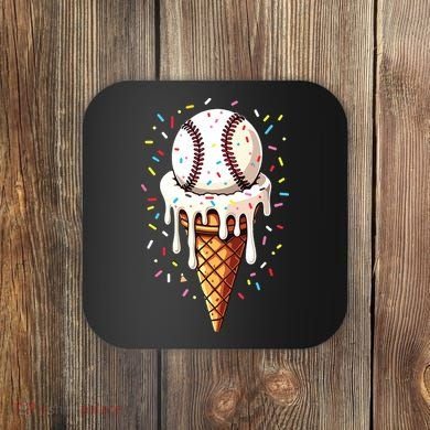 Baseball Drip Boy Ice Cream Cone Drip Baseball Coaster