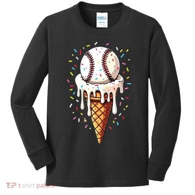 Baseball Drip Boy Ice Cream Cone Drip Baseball Kids Long Sleeve Shirt