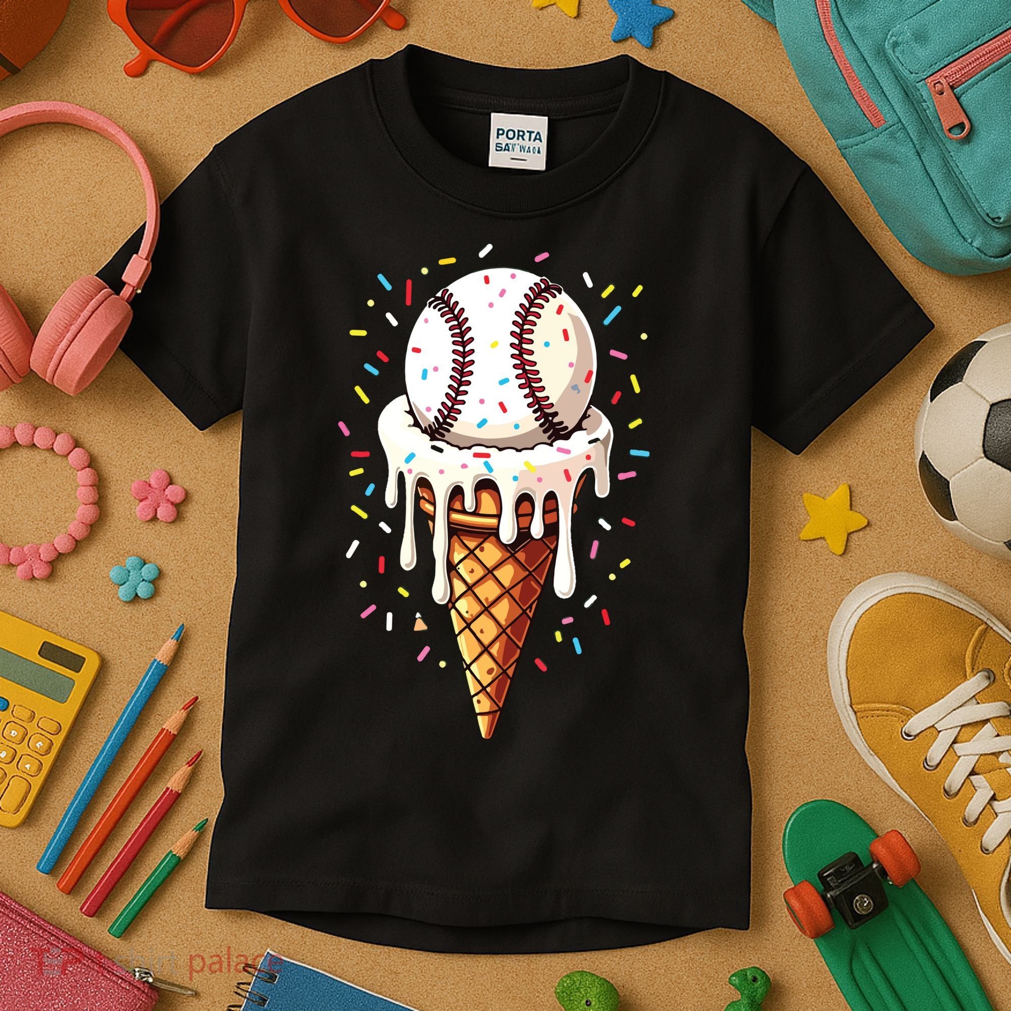 Baseball Drip Boy Ice Cream Cone Drip Baseball Kids T-Shirt